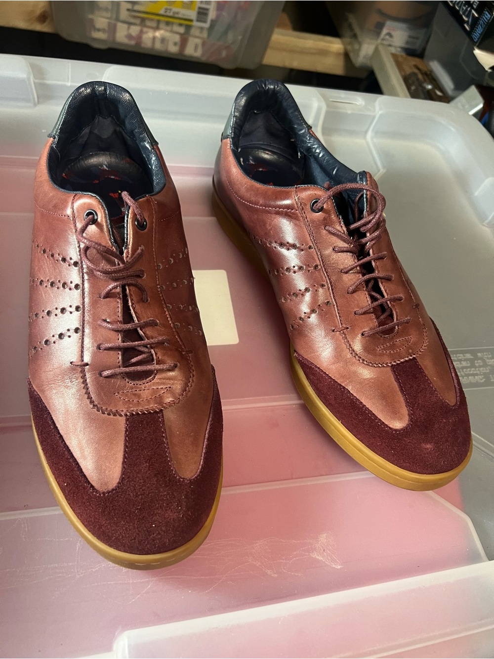 Ted Baker Men's Burgundy Leather & Suede Sneakers with Gum Sole
